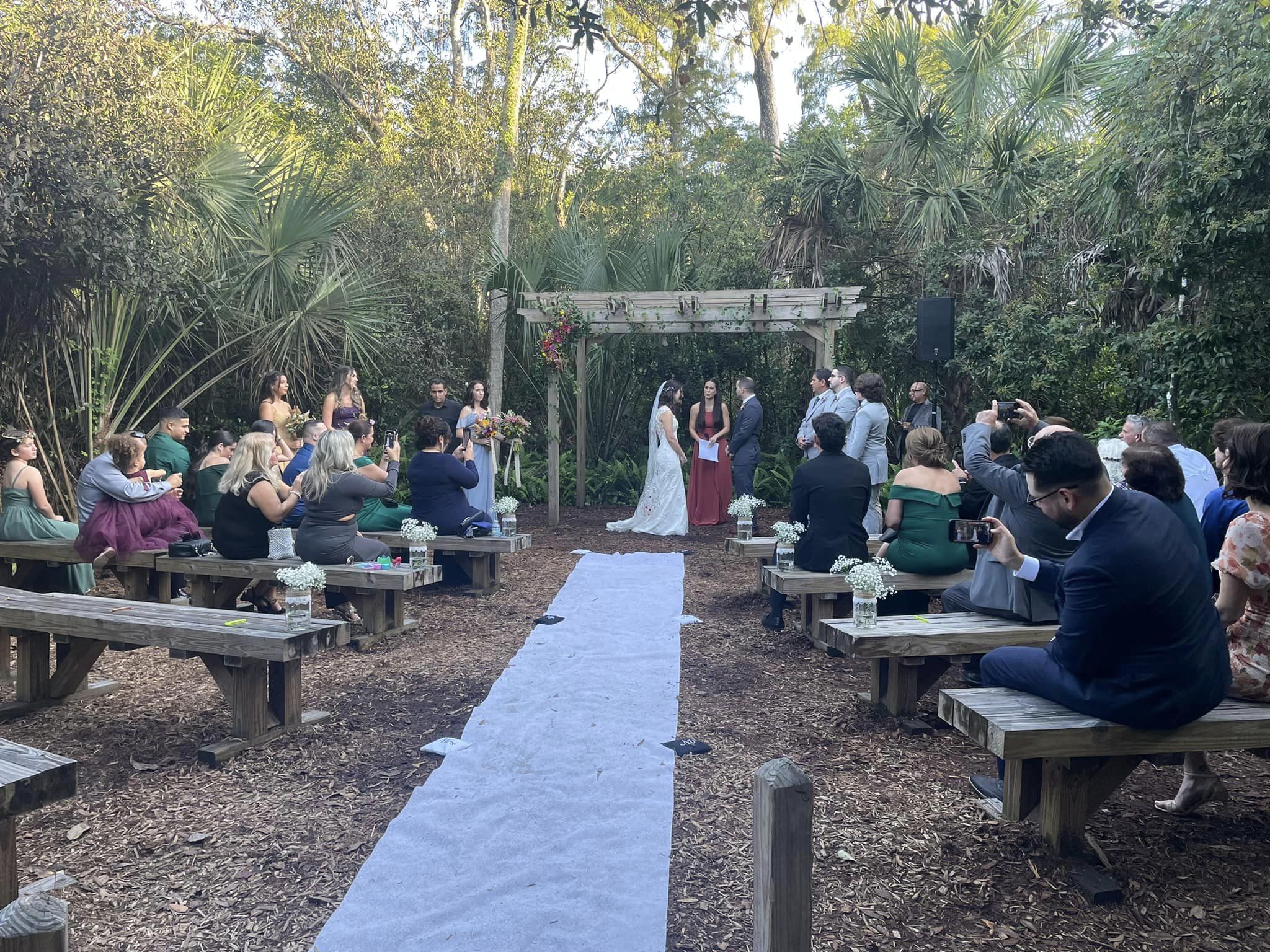 outdoor wedding ceremony under palm trees