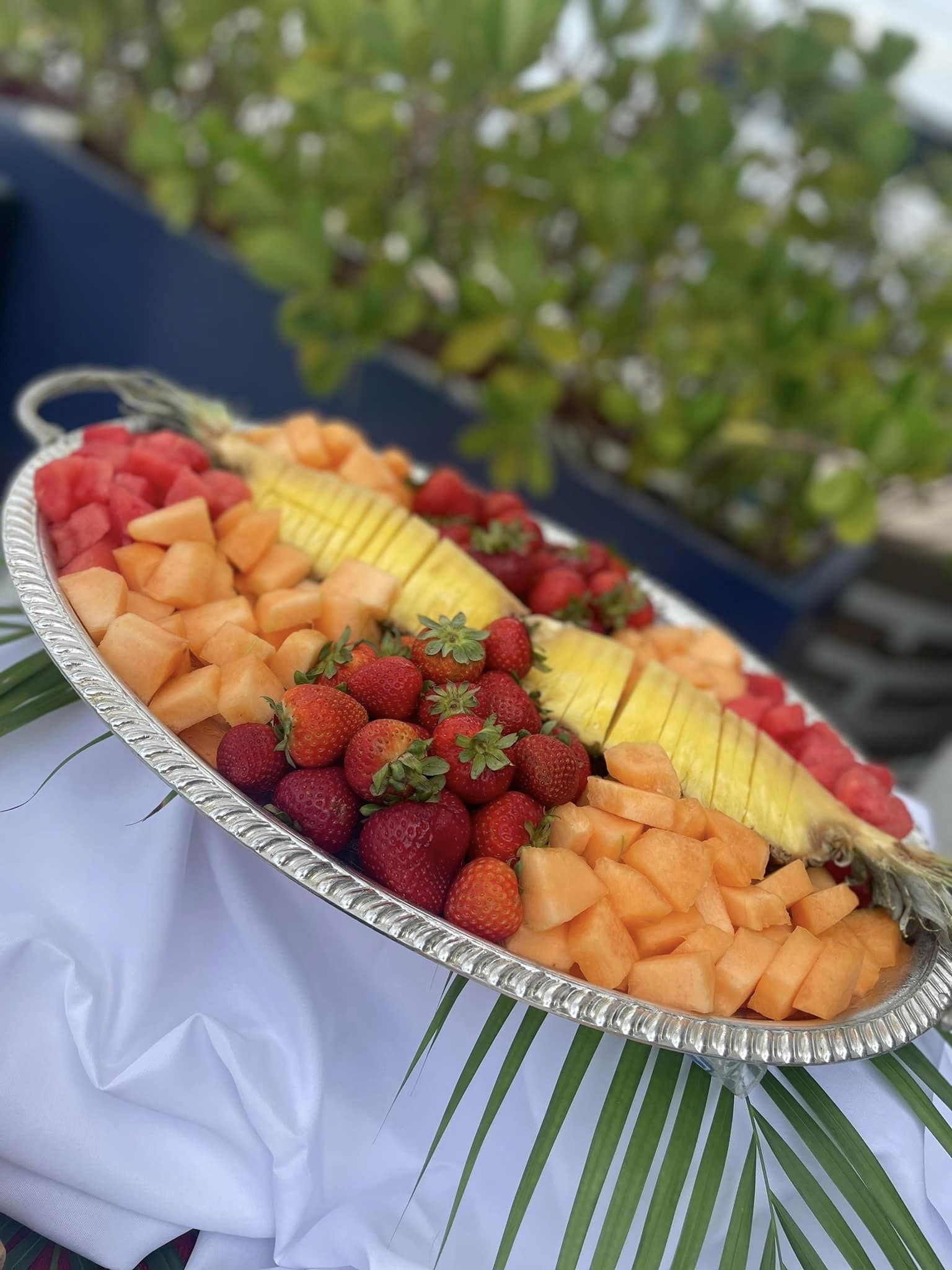 fruit on pewter serving dish