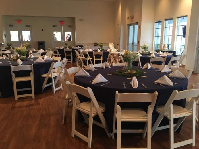 navy and white wedding reception