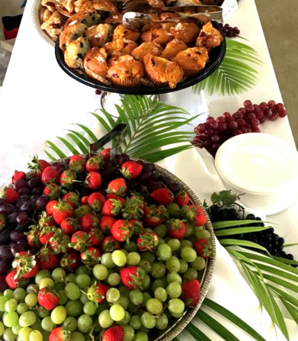 brunch catering with fruit and muffins